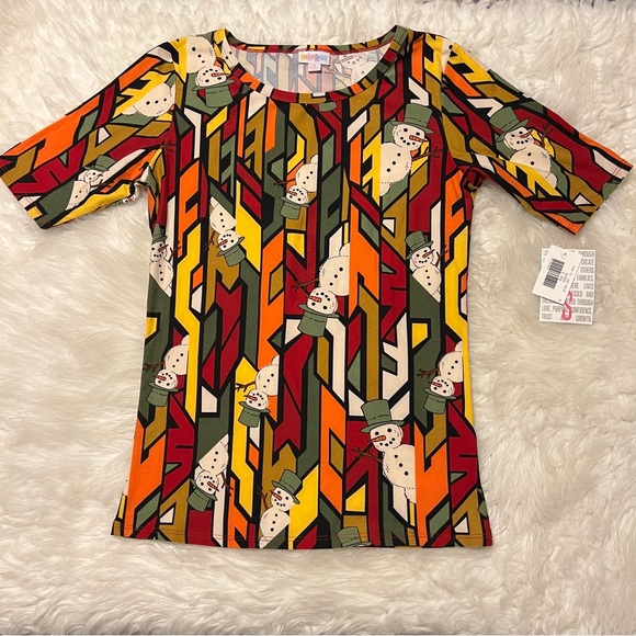 LulaRoe Snowman Gigi Shirt Woman’s Size Small Yellow Orange Green New - Picture 1 of 10